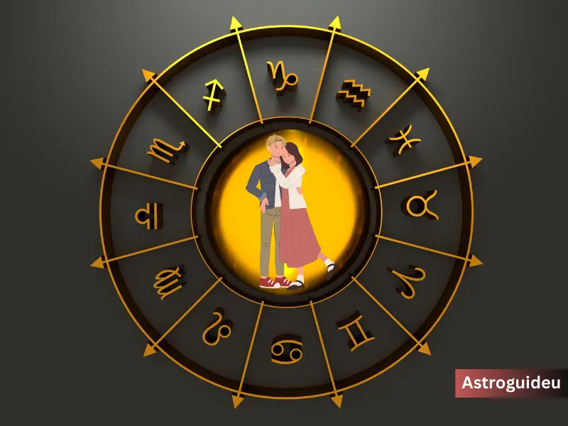 compatibility wheel with sunsigns around and couple in the centre