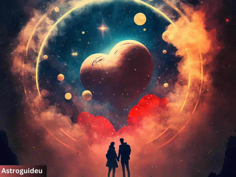 couple and galaxy in the shape of heart